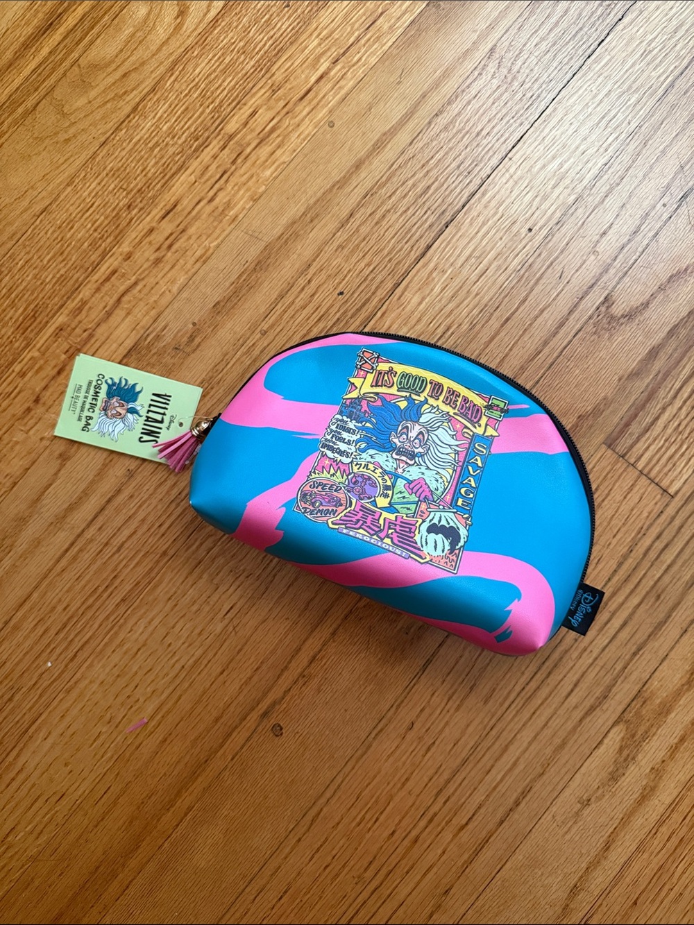 Disney Villains MaCruella De Ville Teal & Hot Pink Graphic Zip Cosmetic Pouch NW - Picture 3 of 6
